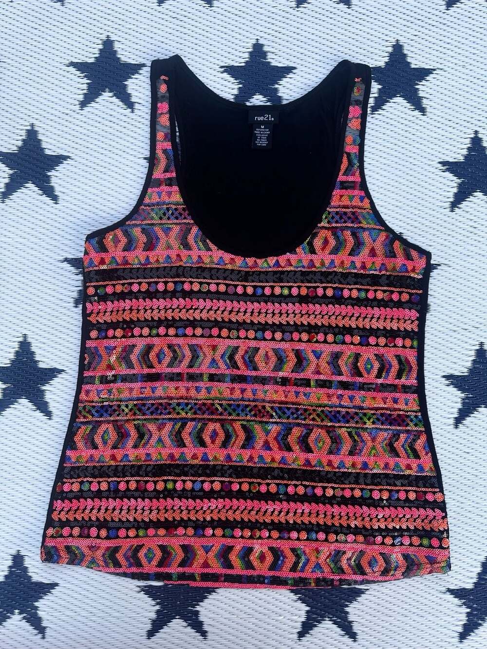 rue21 Aztec Geometric Sequin Tank Top Pink Black Medium